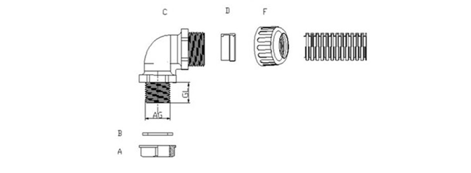 Right Angle Watertight Corrugated Tubing Fittings 90